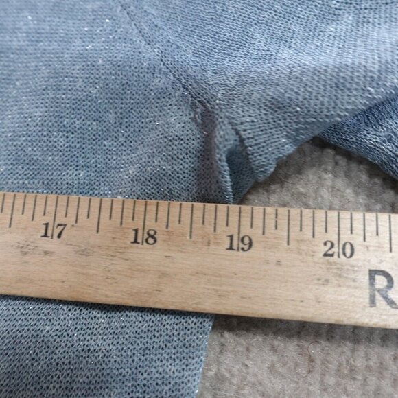 Eileen Fisher Womens Sweater Large Blue Open Front Loose Knit Organi Linen Blend - Picture 8 of 9